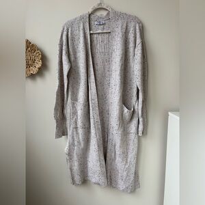 Cozy Long Open-Front Speckled Cardigan Sweater - Neutral Cream